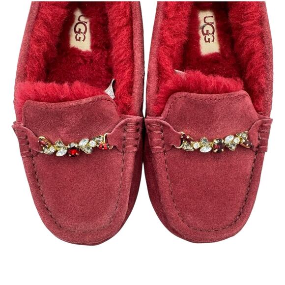UGG Ansley Charm Gem Red Suede Leather Wool Blend Slip On Slippers 112507 - Picture 9 of 14